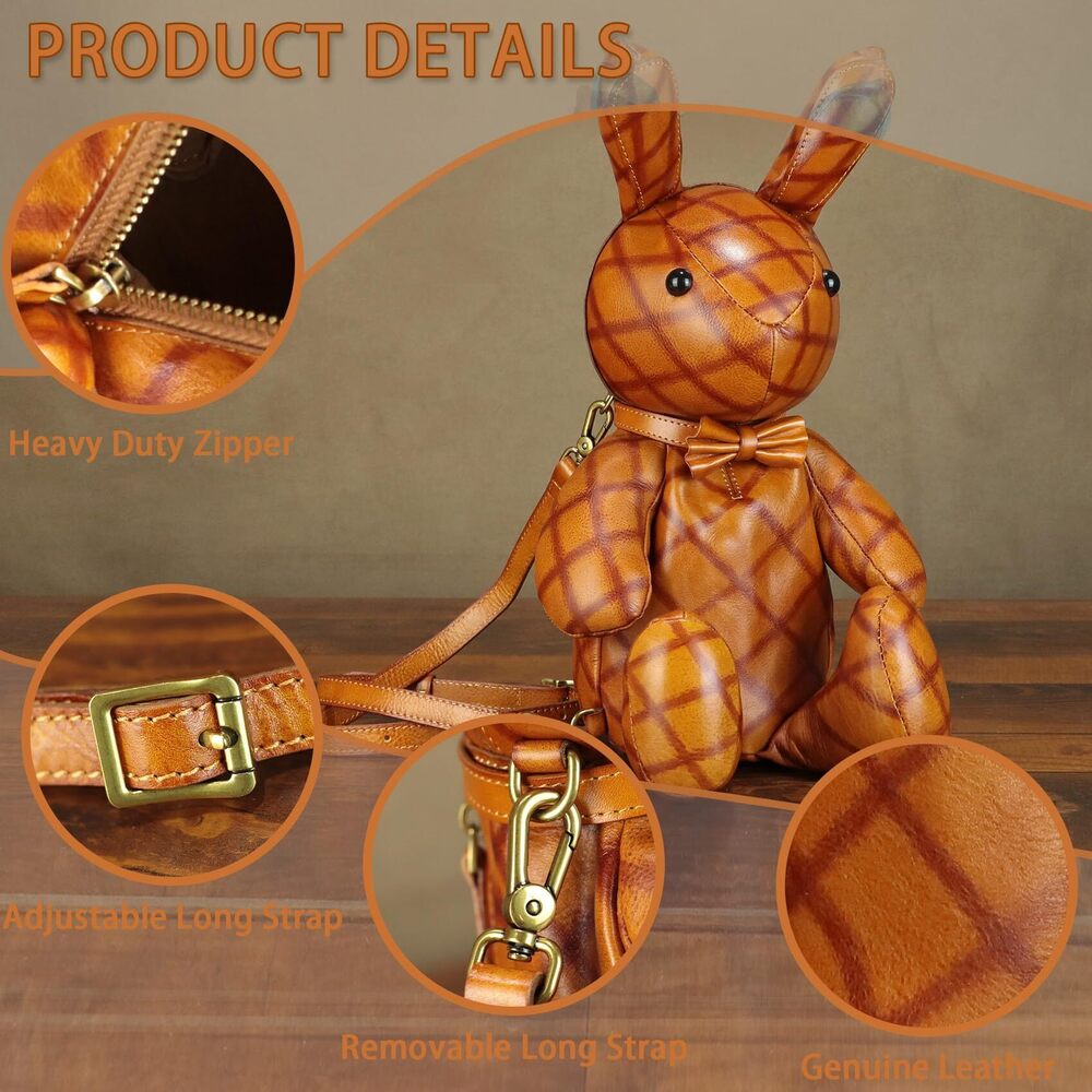 6798 Leather Backpack Kanpsack Rucksack Vintage Cute Rabbit Shape Crossbody - Picture 5 of 7
